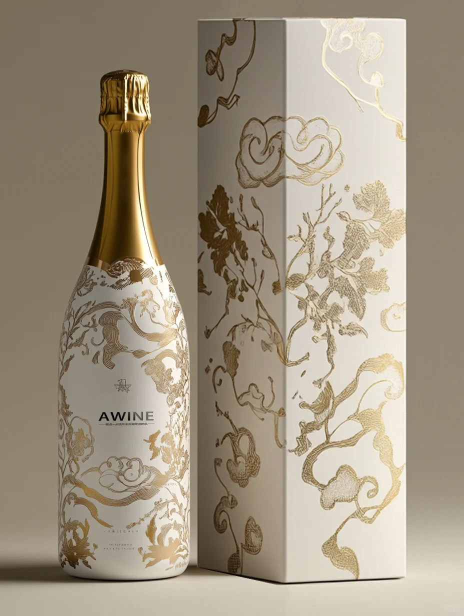 Flat-pack wine gift box with gold foil design for cost-saving shipping