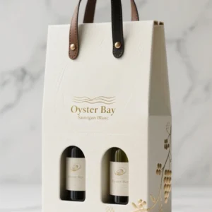Luxury book style wine packaging box with handle and window display for bottle presentation