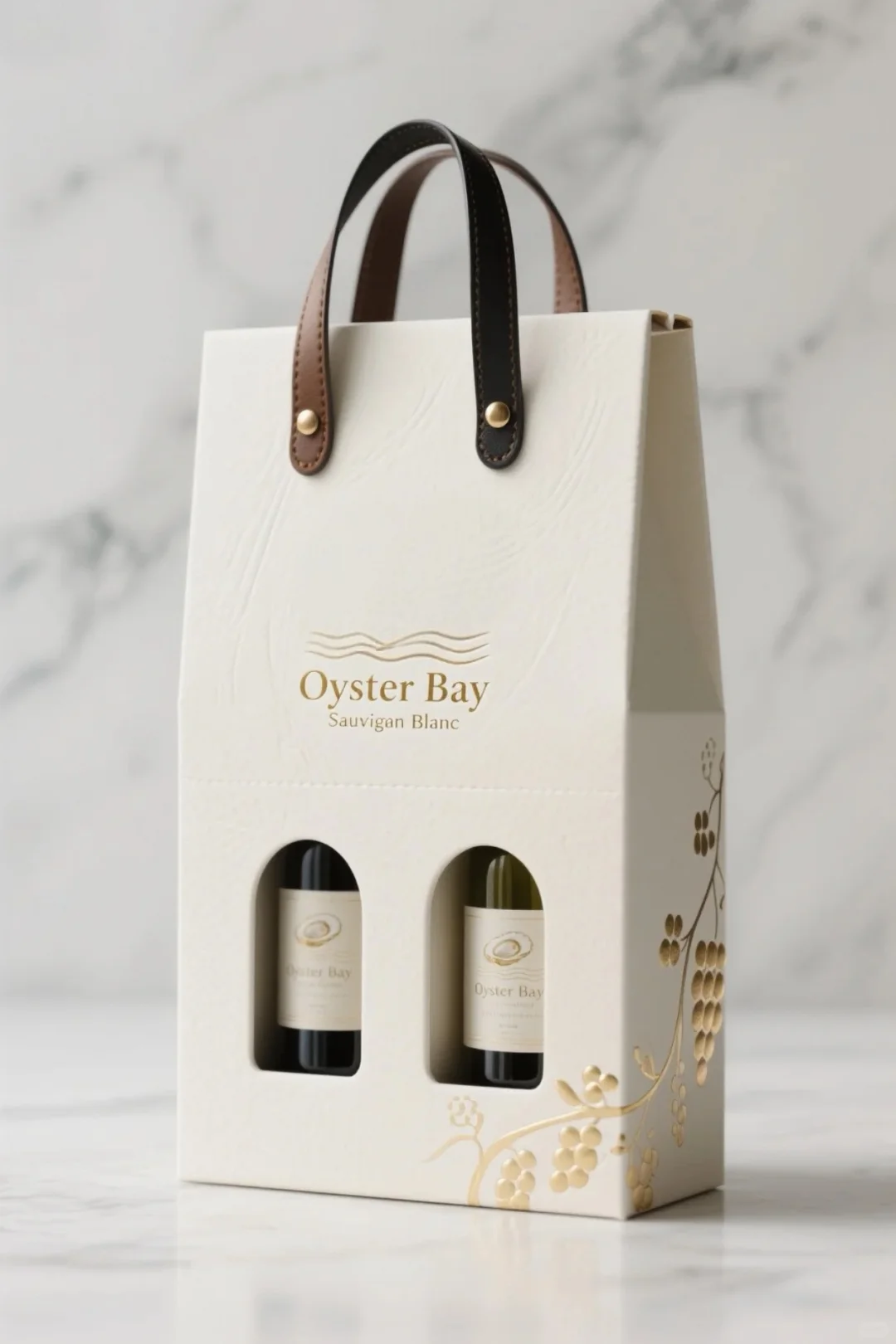 Luxury book style wine packaging box with handle and window display for bottle presentation