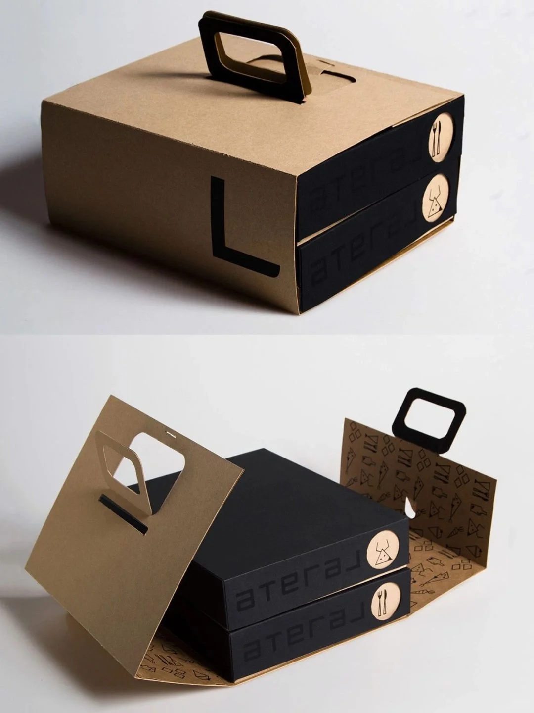 Creative custom food packaging box with handle for takeout and delivery