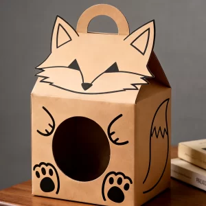 Creative kraft paper gift box with die-cut cartoon design, eco-friendly packaging solution