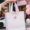 luxury pink paper shopping bag ribbon handles 1