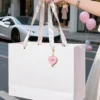 luxury pink paper shopping bag ribbon handles 3