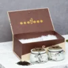 Luxury tea gift box packaging with ceramic tea jars and rigid box structure
