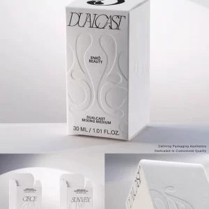 Luxury double tuck box made with specialty paper and embossed finish, premium cosmetic packaging