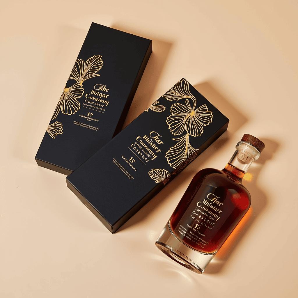 Custom whisky and liquor packaging box with gold foil design