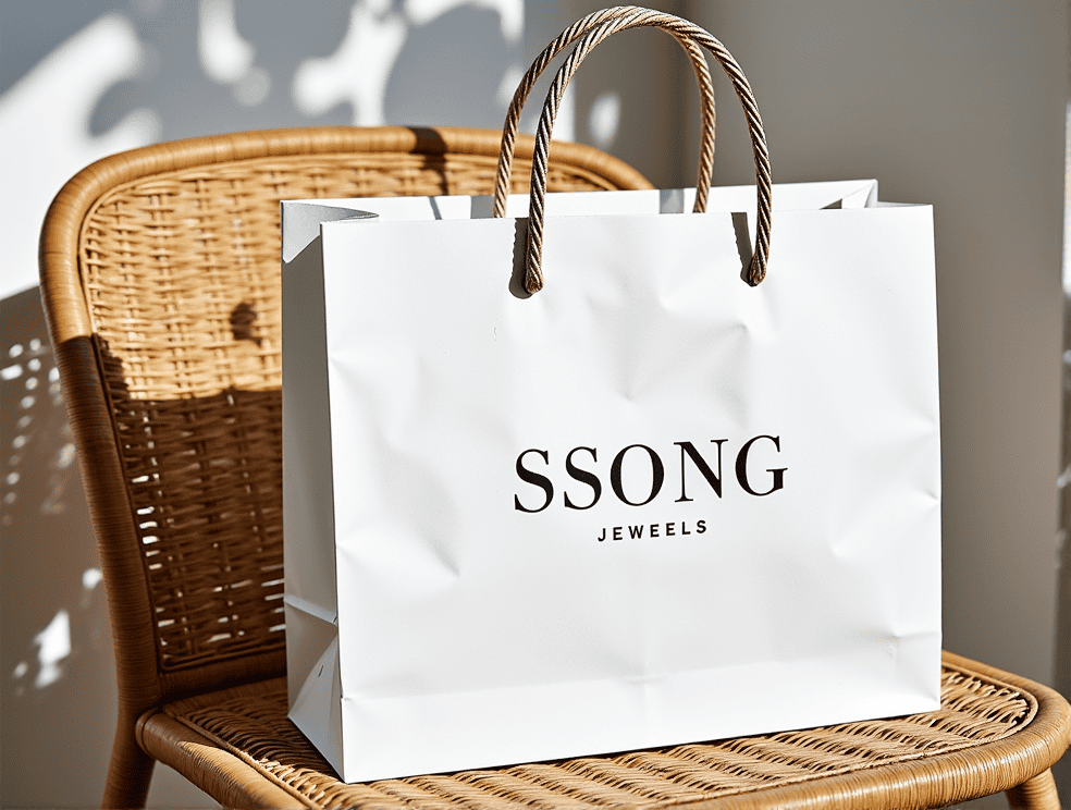 Luxury custom paper shopping bag with rope handles for retail packaging
