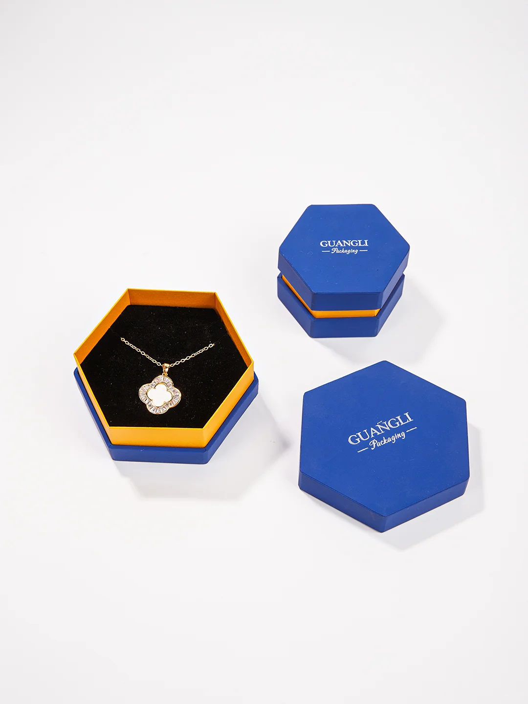 luxury gold hexagon jewelry box velvet insert 2