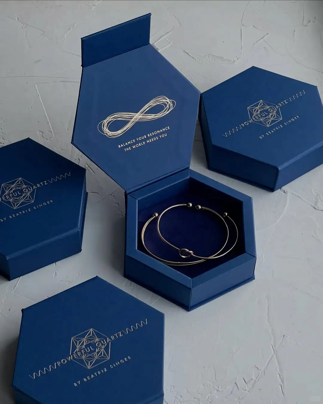 luxury hexagon jewelry box blue gold foil 3