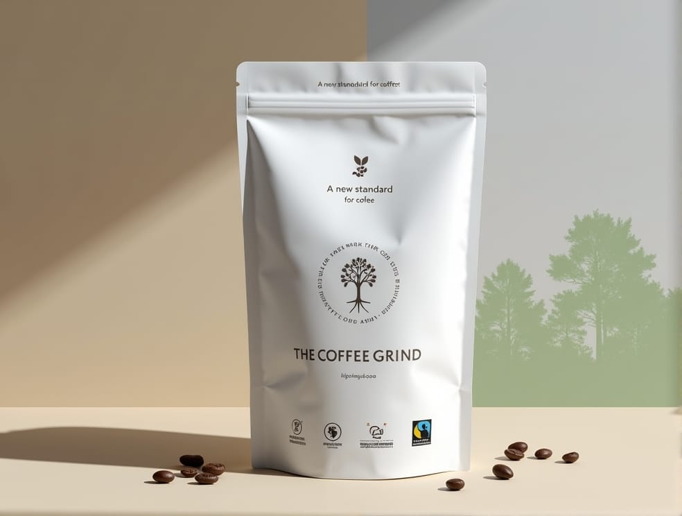 Minimalist coffee stand up pouch with eco-friendly design, custom coffee packaging bag