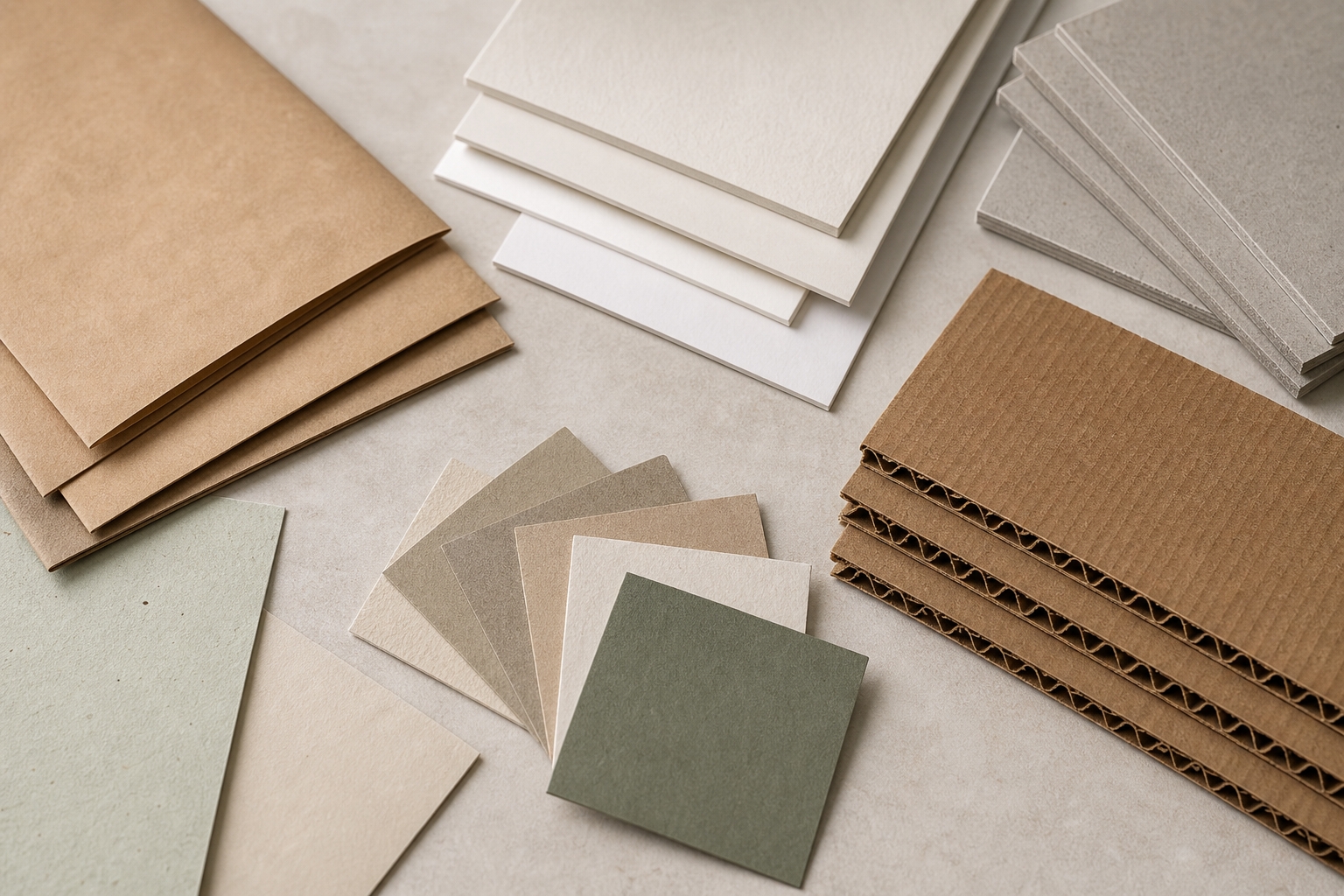 What to Consider When Ordering Custom Packaging Boxes 2 Packaging materials including kraft paper, corrugated board, and rigid box board